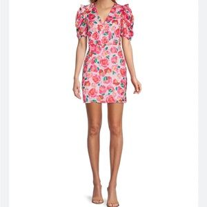 Adelyn Rae Pauline Pink Floral Puff Sleeve Printed Dress